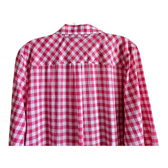 TALBOTS Women's L Blouse Pink White Gingham Check Contrast Cuffs Button Up 42" - Picture 5 of 7